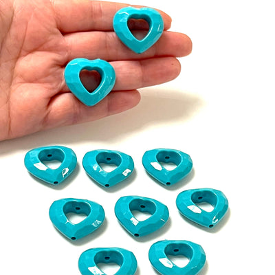 Turquoise Acrylic Heart Charms, Acrylic Heart Beads, 10 Pcs in a pack