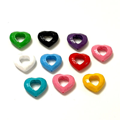 Assorted Pack 10 Colors Acrylic Heart Charms, Acrylic Heart Beads, 10 Pcs in a pack