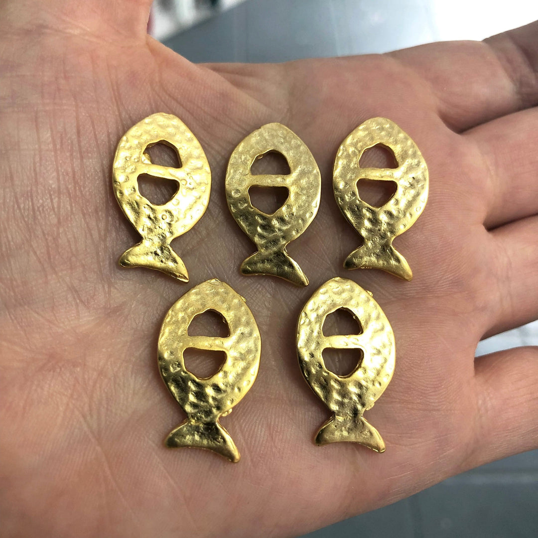 24Kt Matte Gold Plated Fish Charms, 3 pieces in a pack,