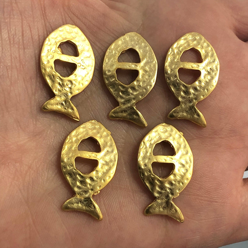 24Kt Matte Gold Plated Fish Charms, 3 pieces in a pack,