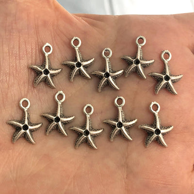 Antique Silver Plated Starfish Charms, 10 Pieces in a pack
