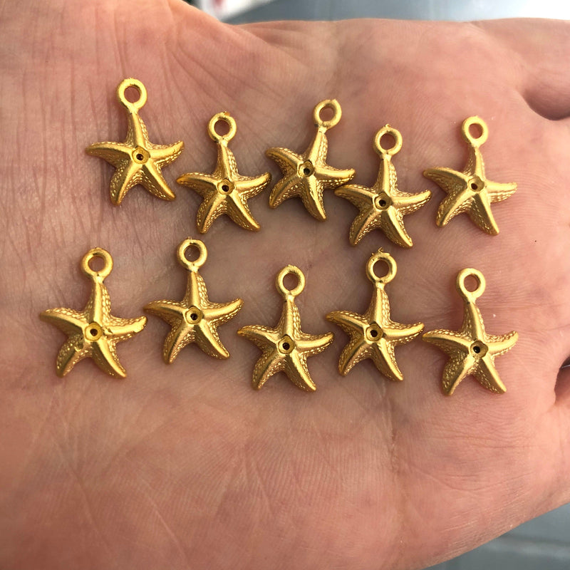 24Kt Matte Gold Plated Starfish Charms, 10 Pieces in a pack