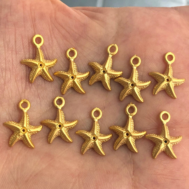 24Kt Matte Gold Plated Starfish Charms, 10 Pieces in a pack