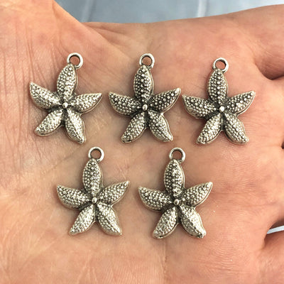 Charmes d'étoiles de mer plaqués argent antiques, 5 pièces dans un paquet
