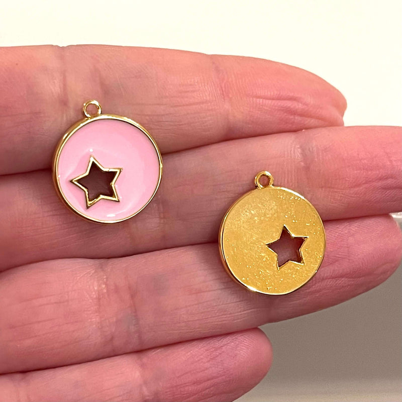 Breloques étoiles émaillées roses plaquées or 24 carats, 2 pièces dans un paquet