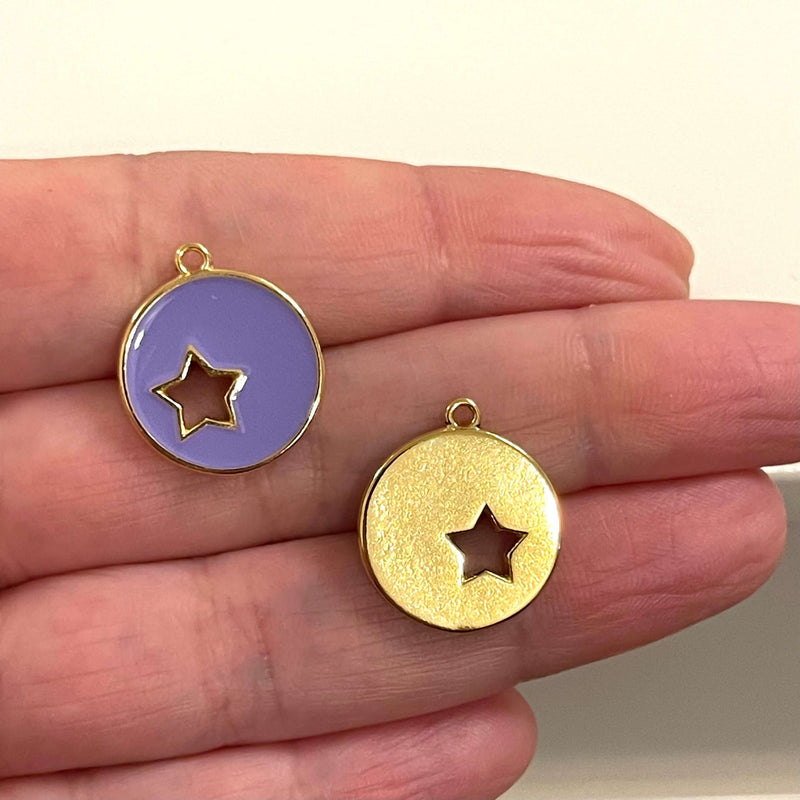 24 Karat vergoldete lila emaillierte Stern-Charms, 2 Stück in einer Packung
