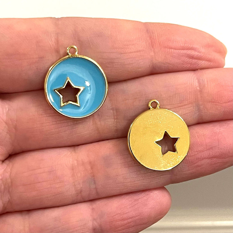 24Kt Gold Plated Sky Blue Enamelled Star Charms, 2 pcs in a pack