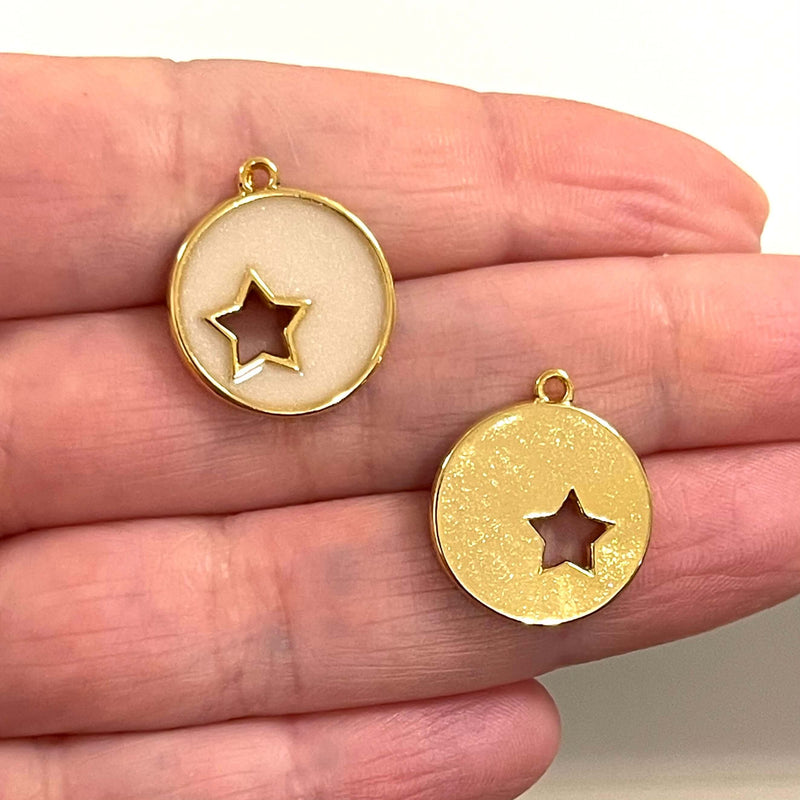 24Kt Gold Plated Ivory Enamelled Star Charms, 2 pcs in a pack
