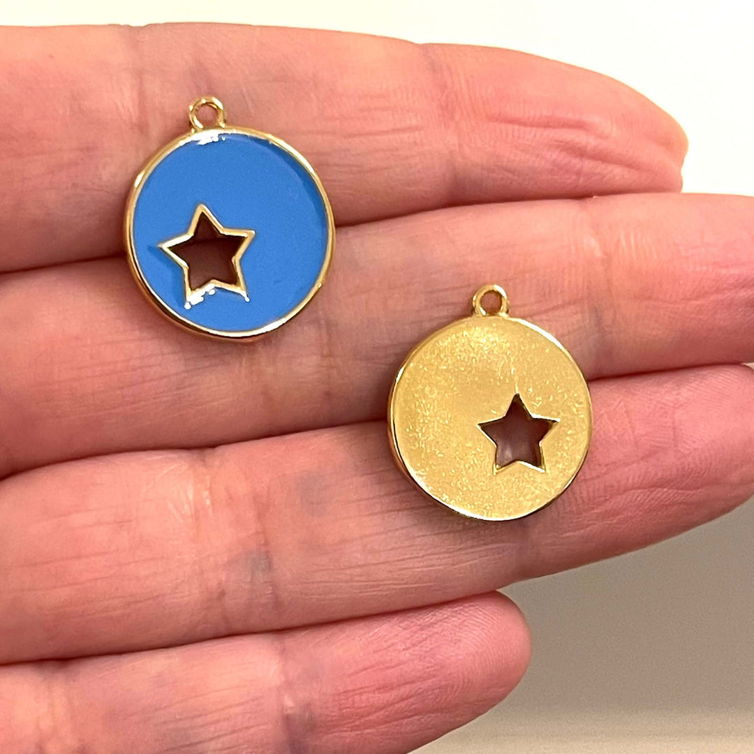 24Kt Gold Plated Blue Enamelled Star Charms, 2 pcs in a pack