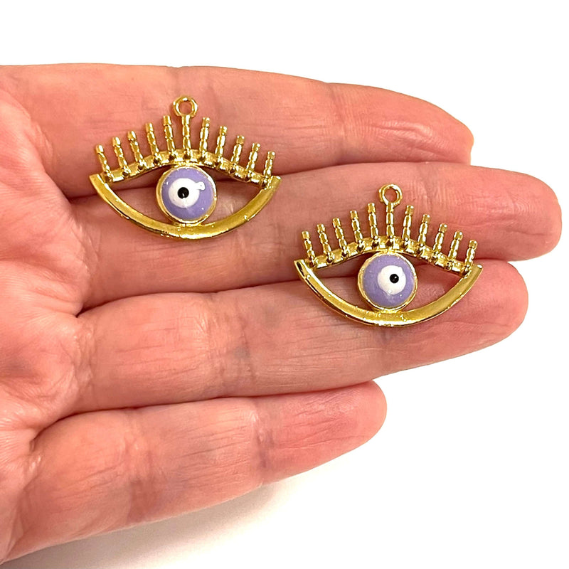 24Kt Gold Plated Lilac Evil Eye Charms, 2 pcs in a pack