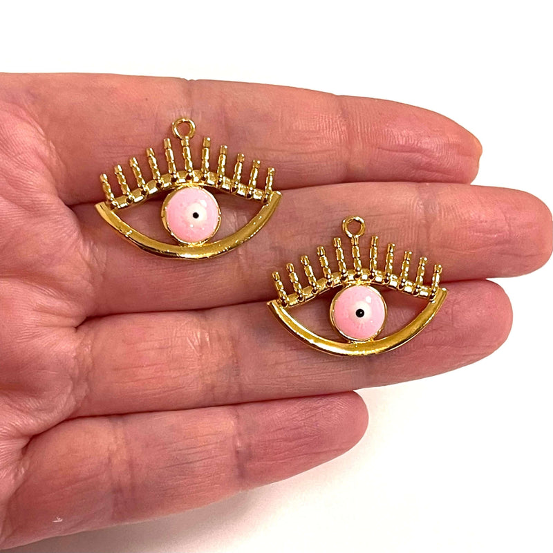 24Kt Gold Plated Pink Evil Eye Charms, 2 pcs in a pack