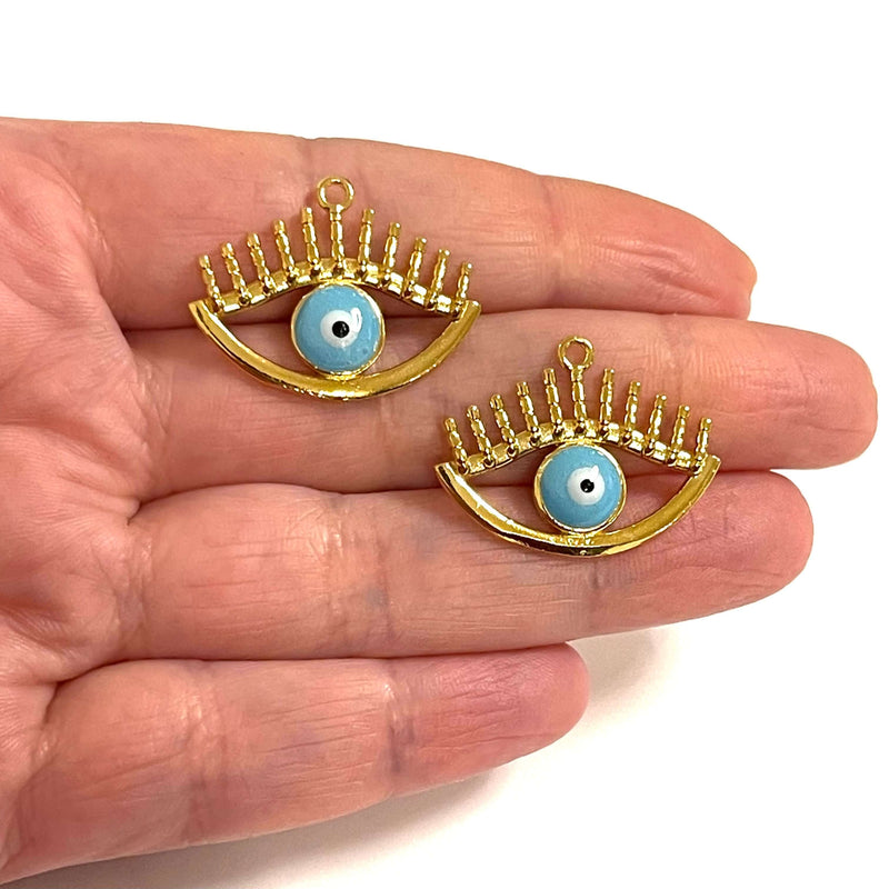 24Kt Gold Plated Blue Evil Eye Charms, 2 pcs in a pack