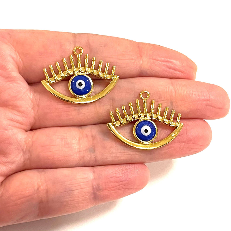 24Kt Gold Plated Navy Evil Eye Charms, 2 pcs in a pack