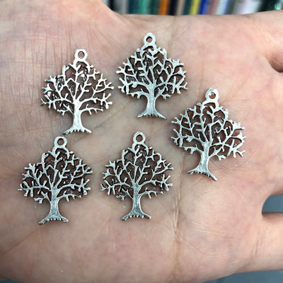 Antique Silver Plated Tree Of Life  Charms, 5 pieces in a pack