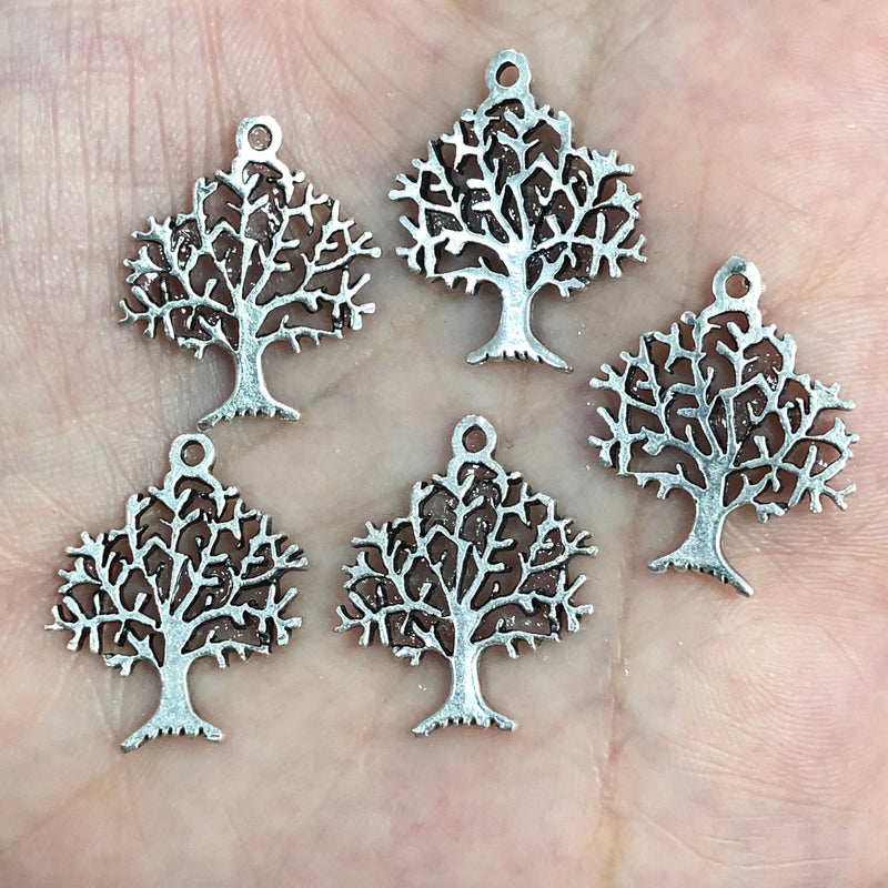 Antique Silver Plated Tree Of Life  Charms, 5 pieces in a pack
