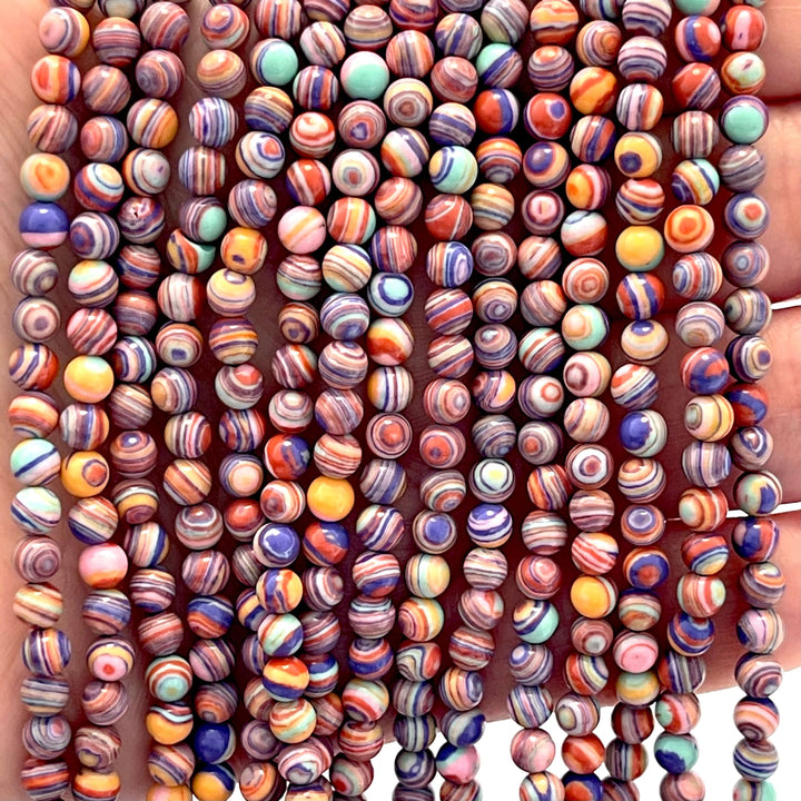 4mm Multicolored Malachite Beads, 97 beads strand