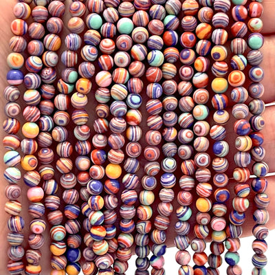 Perles de malachite multicolores de 4 mm, fil de 97 perles