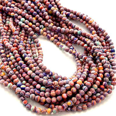 Perles de malachite multicolores de 4 mm, fil de 97 perles