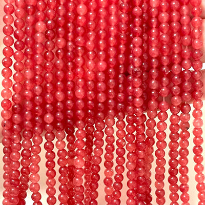 Perles rondes lisses en agate rose de 4 mm, 95 perles
