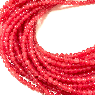 Perles rondes lisses en agate rose de 4 mm, 95 perles