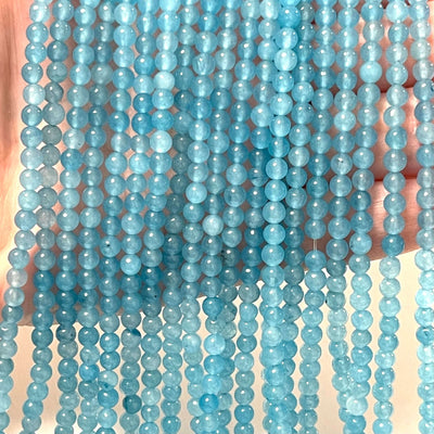 Perles rondes lisses en agate bleue de 4 mm, 95 perles