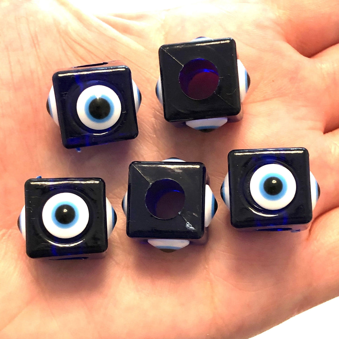 Large Hole Evil Eye Resin Beads, 15mm Beads, 7mm Hole, 5 Beads in a Pack