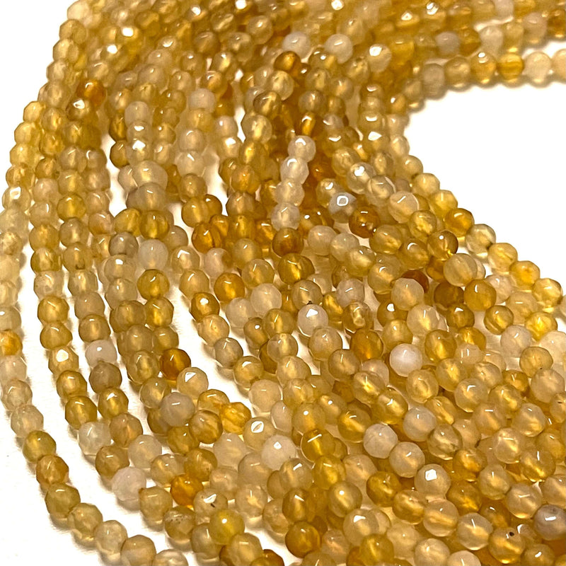 Perles rondes à facettes en agate jaune de 4 mm, 93 perles