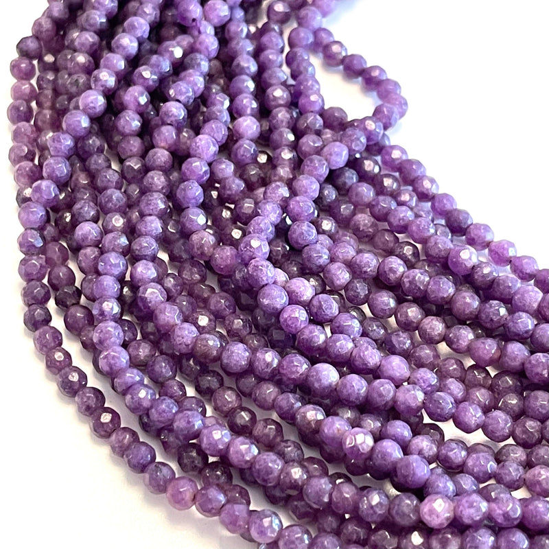 Perles rondes à facettes en jade mauve de 4 mm, 93 perles