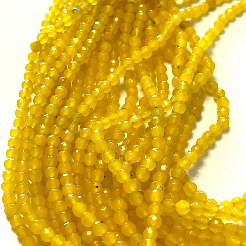 4mm Yellow Jade Faceted Round Gemstone Beads, 93 Beads
