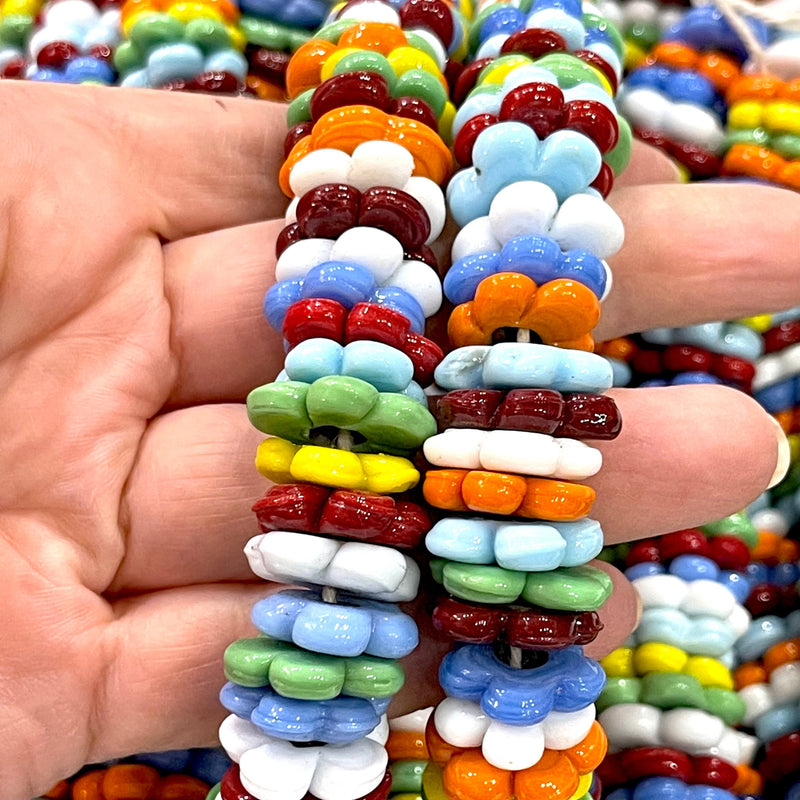 Handgefertigte Blumenperlen aus Muranoglas mit großen Löchern, 50 Perlen