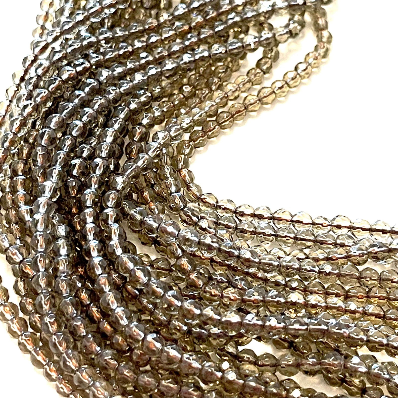 4mm Smoky Quartz Jade Faceted Round Gemstone Beads, 93 Beads