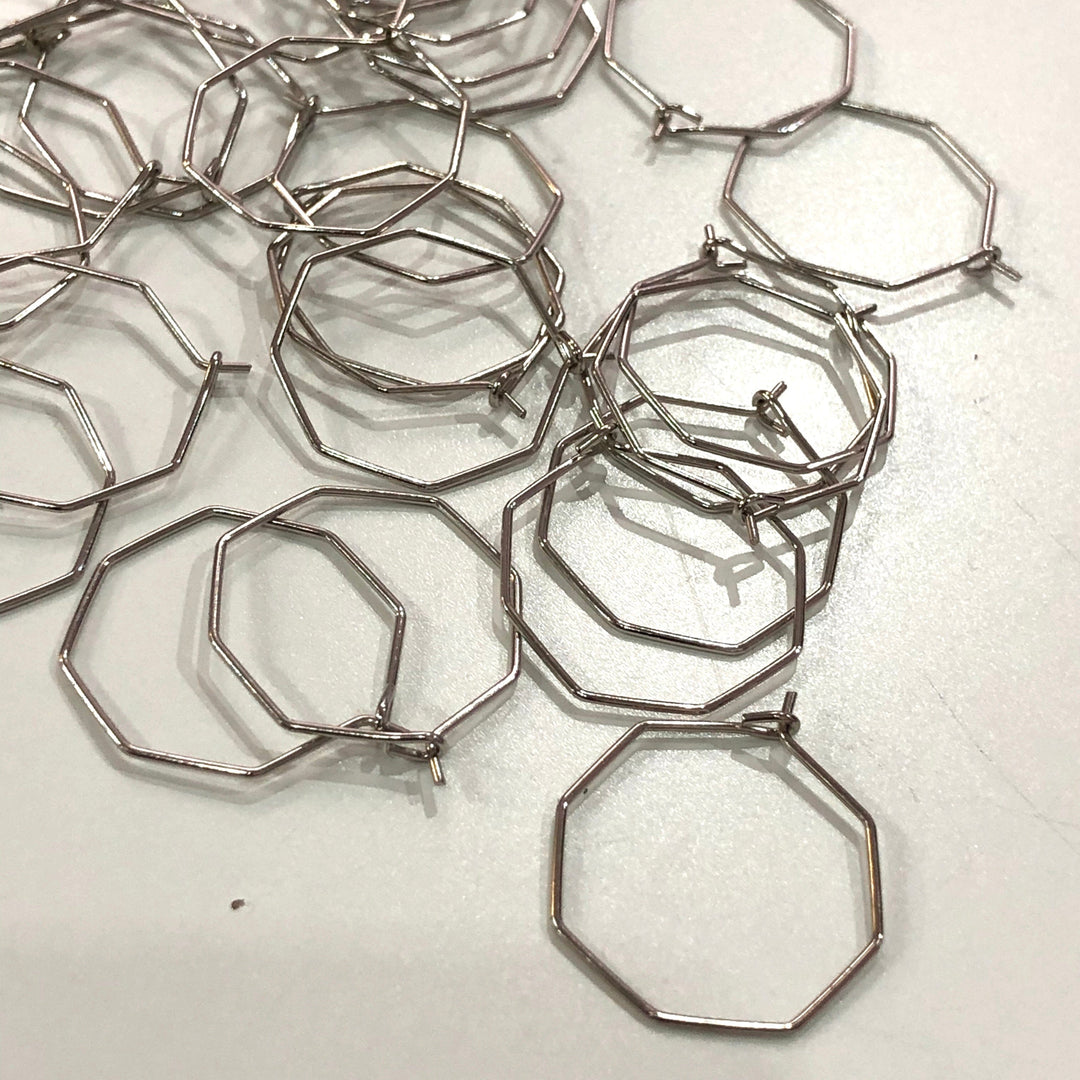 Rhodium Plated 25mm Octagon Earrings, Octagon Loop Earring Supplies