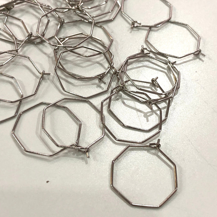 Rhodium Plated 25mm Octagon Earrings, Octagon Loop Earring Supplies