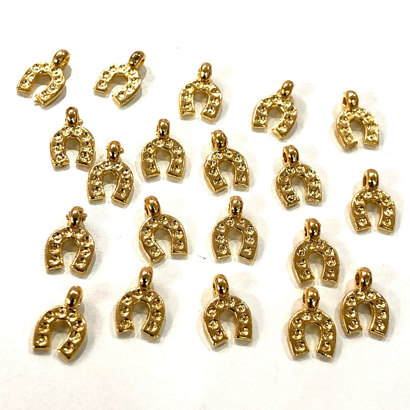 Gold Horse Shoe Charms, 22Kt Gold Plated Brass Horse Shoe Charms, Lucky Charms, 20 pcs in a pack