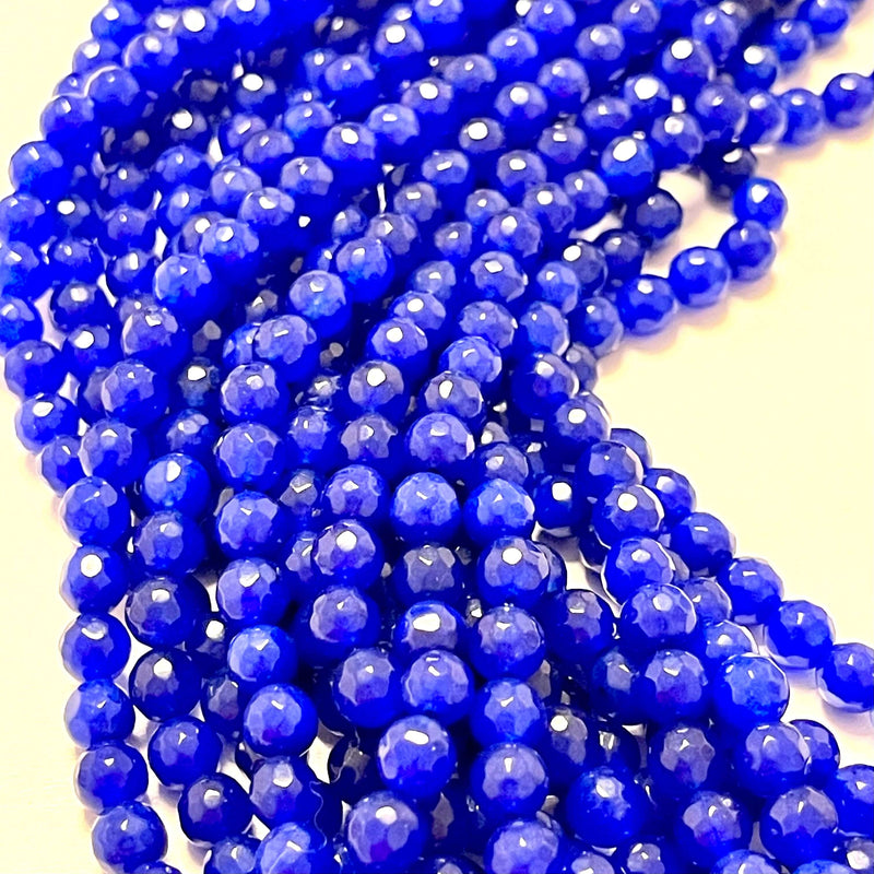 Perles rondes à facettes en jade bleu profond de 6 mm, 64 perles