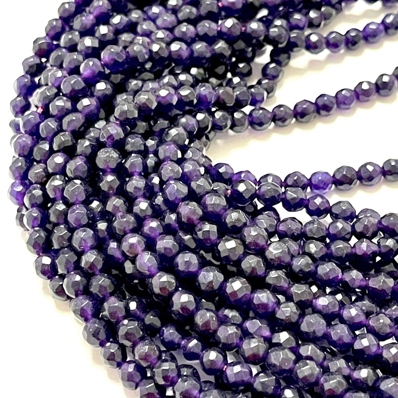 Perles rondes à facettes en jade violet de 6 mm, 64 perles