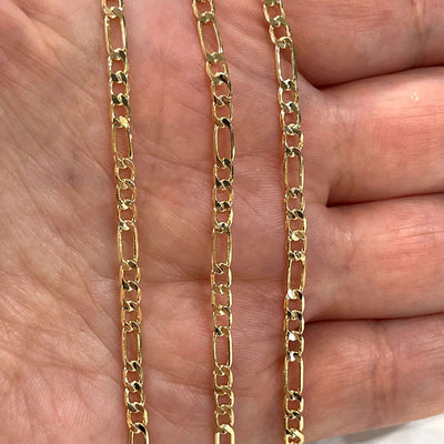 24Kt Shiny Gold Plated Figaro Chain, 2.5mm Gold Figaro Chain