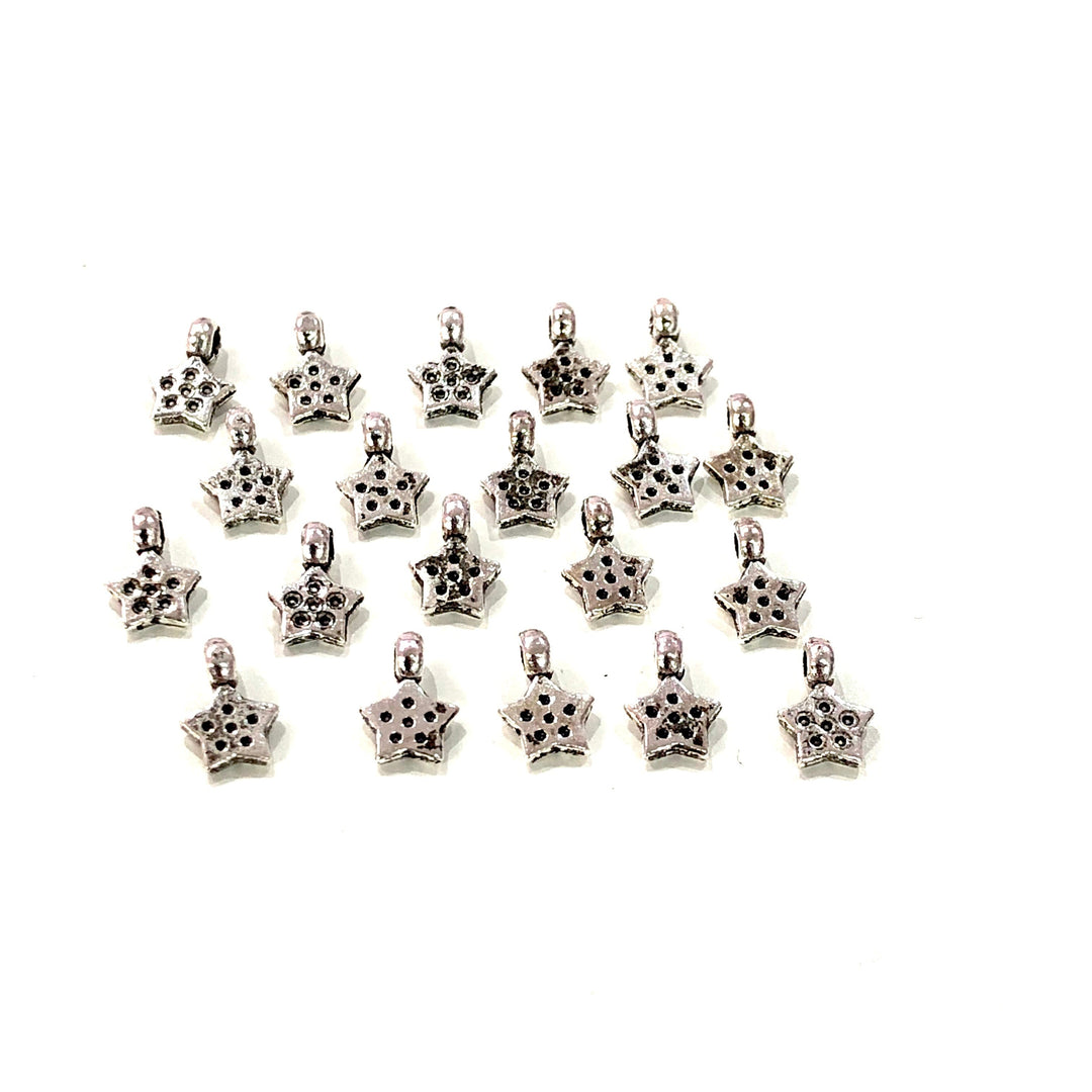 Antique Silver Plated Star Charms, Antique Silver Plated Brass Star Charms, Tiny Star Charms, 20 pcs in a pack