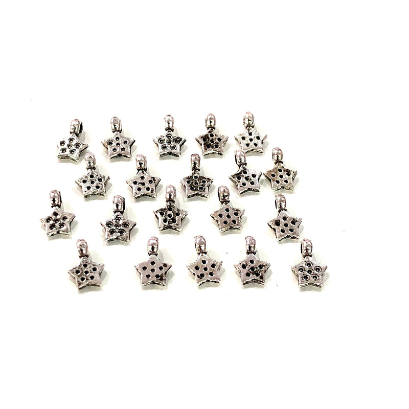 Antique Silver  Plated Star Charms, Antique Silver Plated Brass Star Charms, Tiny Star Charms, 20 pcs in a pack