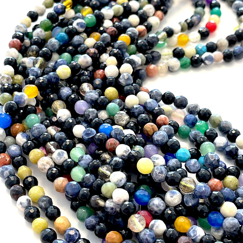 Perles rondes à facettes en jade multicolore de 6 mm, 64 perles