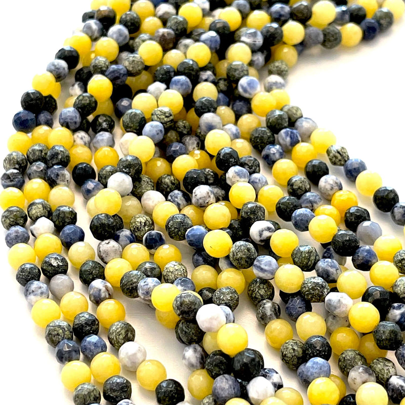 Perles rondes à facettes en jade multicolore de 6 mm, 64 perles