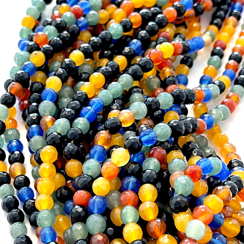 6mm Multicolor Jade Faceted Round Gemstone Beads, 64 Beads