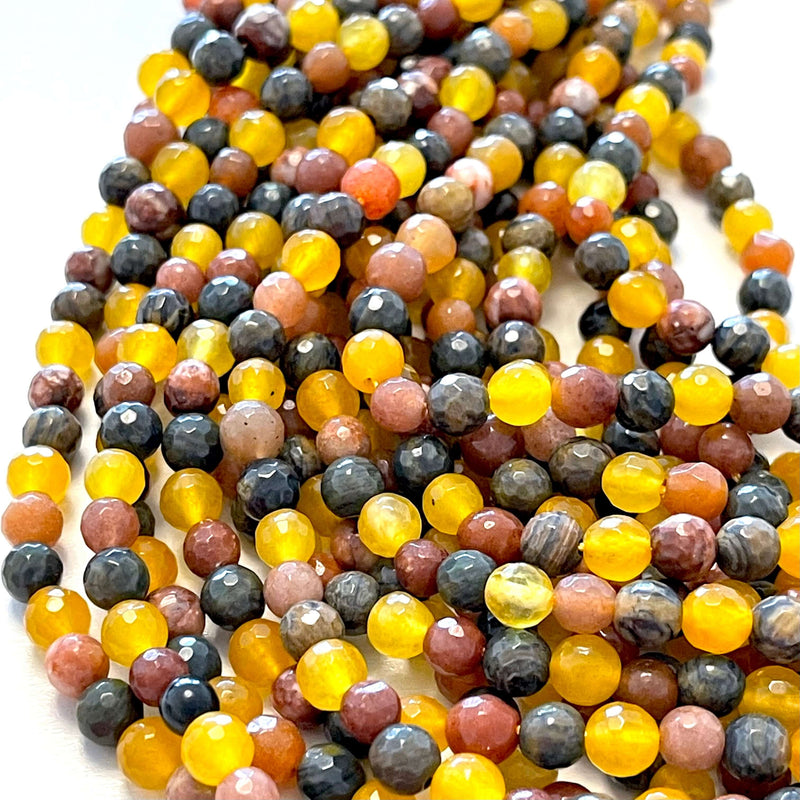 6mm Multicolor Jade Faceted Round Gemstone Beads, 64 Beads