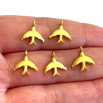 24Kt Matte Gold Plated Swallow Charms, 5 pcs in a pack