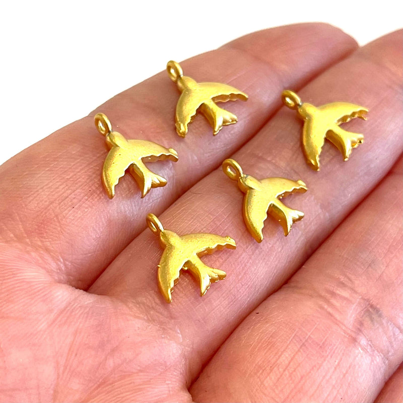 24Kt Matte Gold Plated Swallow Charms, 5 pcs in a pack