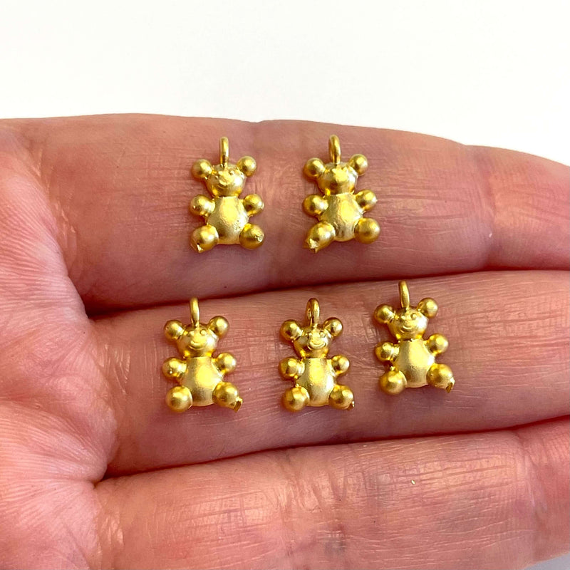 24Kt Matte Gold Plated Teddy Bear Charms, 5 pcs in a pack