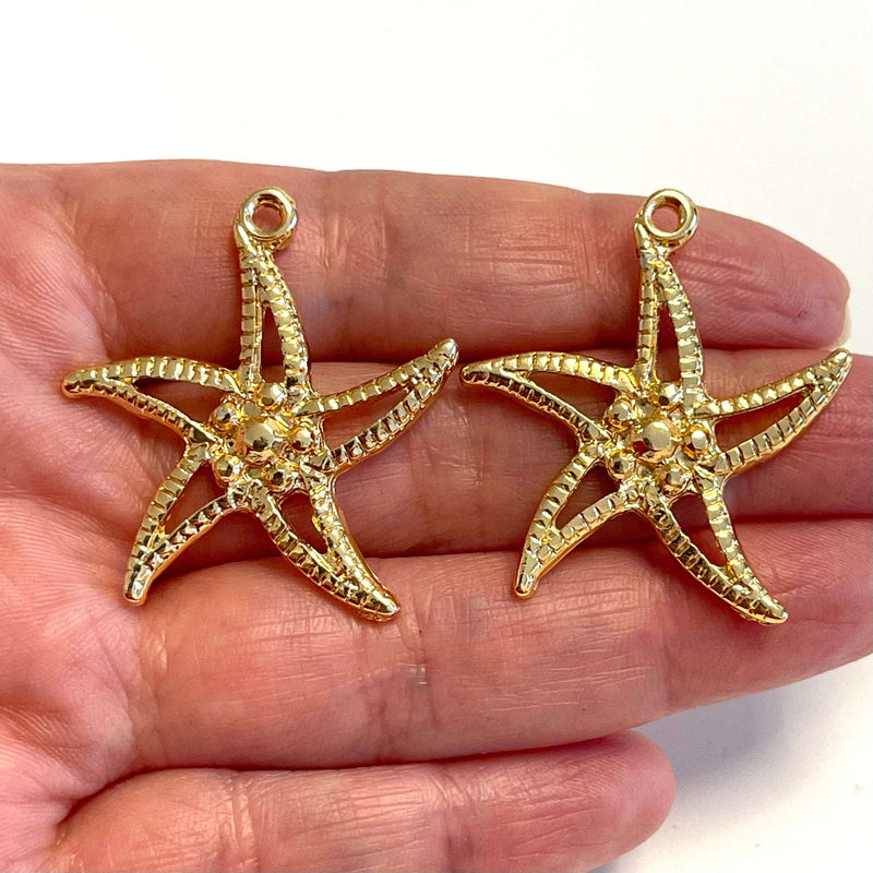 Breloques étoiles de mer plaquées or 24 carats, 2 pièces dans un paquet