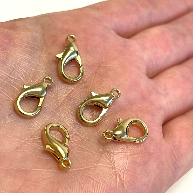 24Kt Shiny Gold Plated Lobster Clasps, (16mm x 10mm) 504 Brass Lobster Claw Clasp,