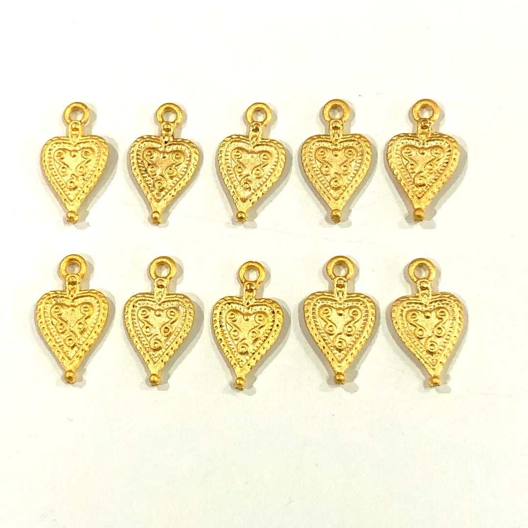 Tiny Heart 24Kt Matte Gold Plated Charms, Tiny Heart Pendants, 5 pieces in pack