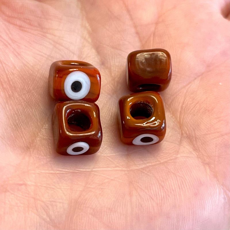 Ginger-Hand Made Large Hole Murano Glass Evil Eye Beads, 4 Pcs in a pack